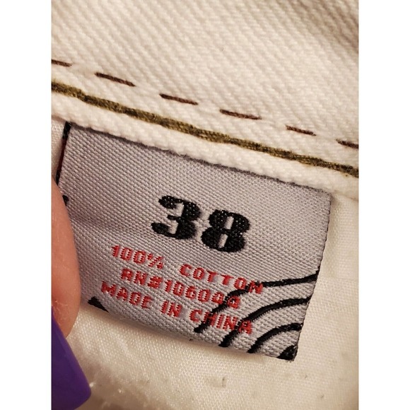 Lanzzino Men's White 100% Cotton Straight Leg Casual Distressed Pant Size 38 - Picture 9 of 12